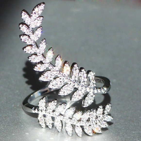 *925 Sterling Silver Marquis Leaf Adjustable Ring - Picture 2 of 10